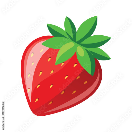 Vibrant Strawberry with Green Leaves Illustration.