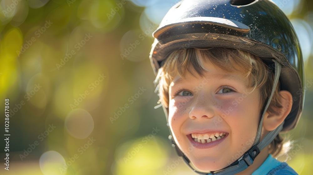 Portrait of a young boy wearing a helmet with a blurred background Portrait of a young boy wearing a helmet with a blurred background