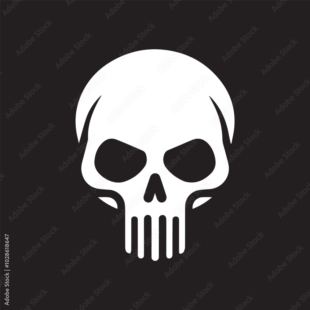 Obraz premium minimalist style melting human skull simple clean illustration for logo tattoo business purpose white isolated on black vector icon for branding high quality print