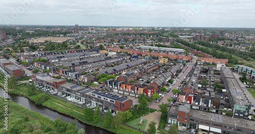 Drone view of Purmerend cityscape with waterfront at the daytime in The Netherlands photo