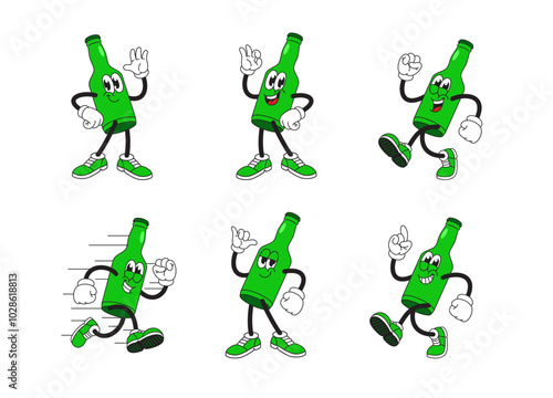 Beer Bottle with Various Pose Cartoon Mascot Illustration Set