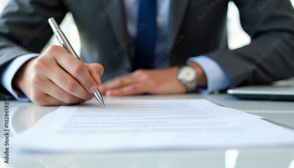 A man is writing on a piece of paper with a pen A man is writing on a piece of paper with a pen