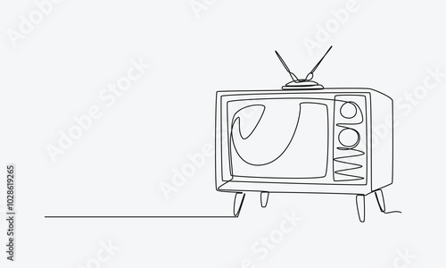 Continuous single one line drawing of old retro analog television. Editable line vector illustration.