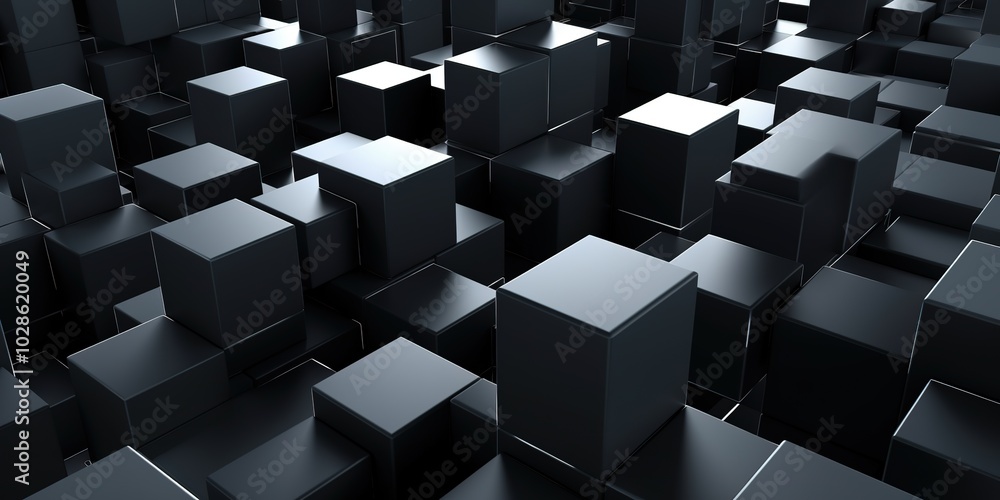 A black and white image of a wall made of black cubes background . A black and white image of a wall made of black cubes background .