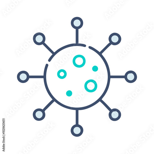 Virus icon with teal circular details and spikes