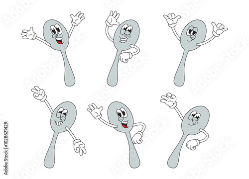Spoon Mascot Illustration with Various Pose Cartoon Collection