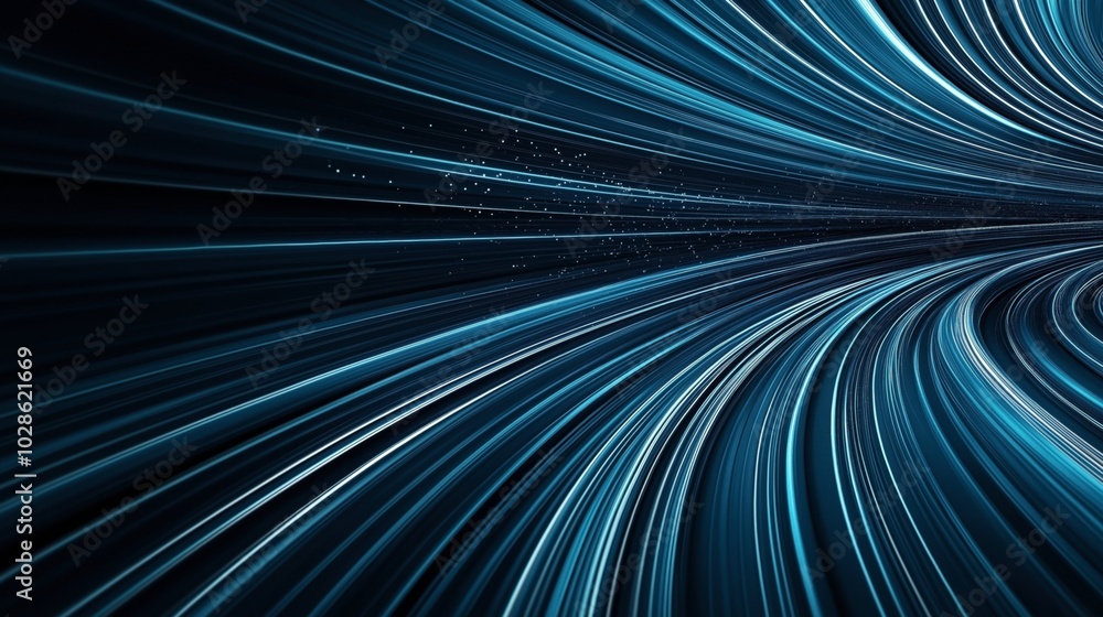 Abstract digital artwork depicting curved light trails on a dark background, resembling a high-speed data stream or futuristic tunnel effect with dynamic movement. Abstract digital artwork depicting curved light trails on a dark background, resembling a high-speed data stream or futuristic tunnel effect with dynamic movement.
