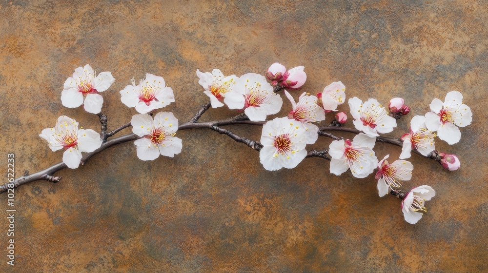 Obraz premium Delicate Blossom Branch on Rustic Background