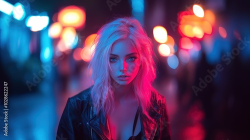 blonde girl and street lights