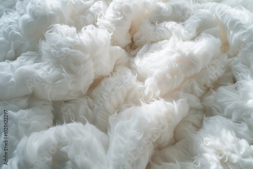 Soft, fluffy white wool captures a dreamy texture in abstract form, evoking warmth and comfort.