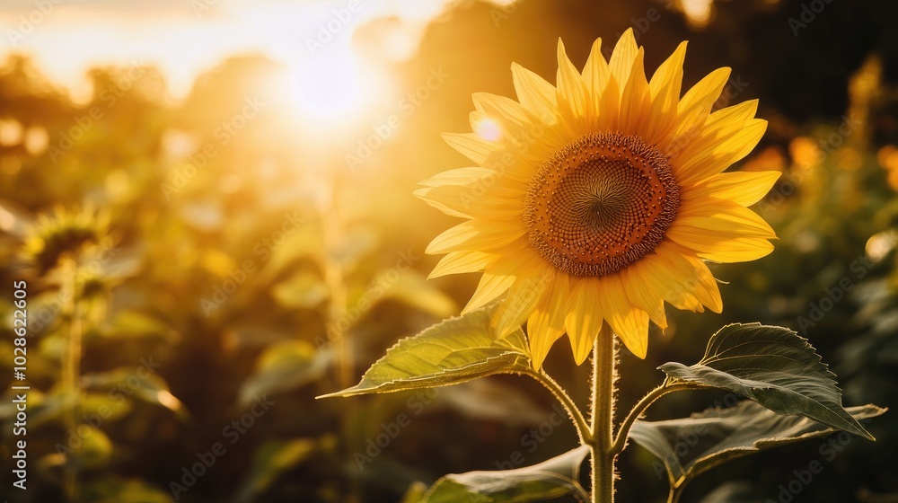 Fototapeta premium Vibrant Sunflower in Golden Sunset Light
