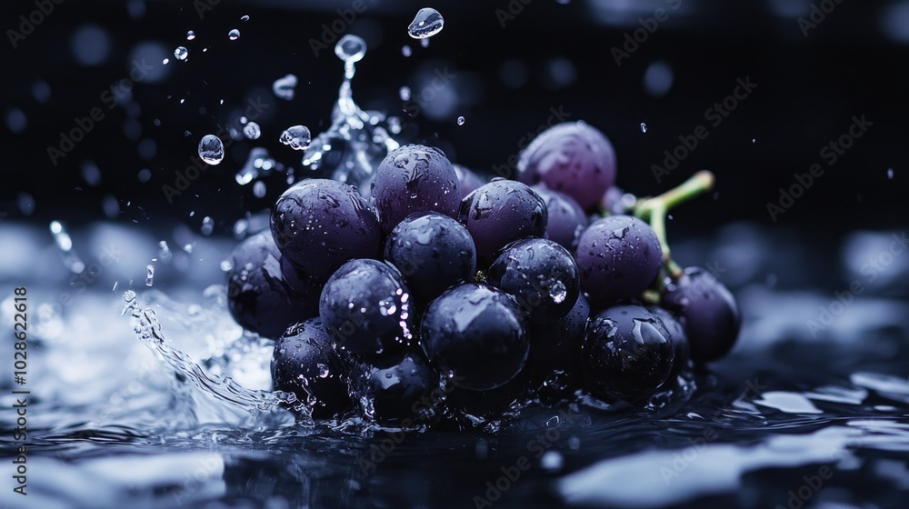 Fresh Grapes Splashing in Clear Water Fresh Grapes Splashing in Clear Water