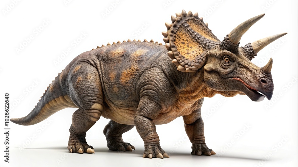 Fototapeta premium Pachyrhinosaurus dinosaur standing on white background with forced perspective