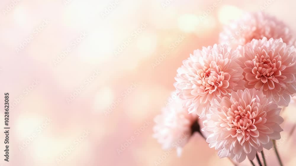 Gentle pink chrysanthemums stand out against a dreamy bokeh background, radiating tranquility and beauty Gentle pink chrysanthemums stand out against a dreamy bokeh background, radiating tranquility and beauty