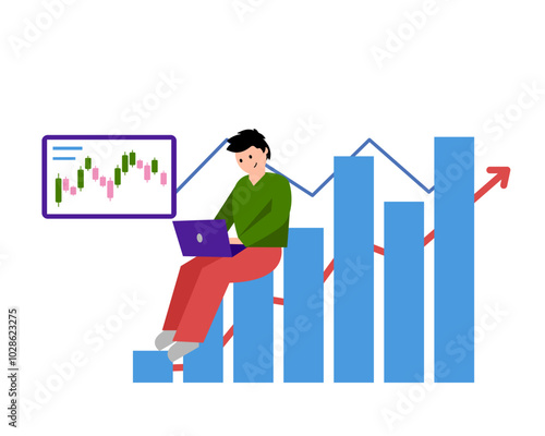 Shares at the stock market. Simple flat vector illustration.