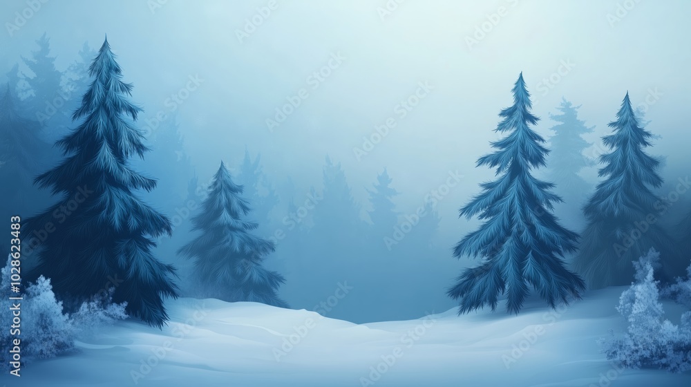 White winter forest scene with snow-covered trees and soft light, perfect for Christmas-themed messages White winter forest scene with snow-covered trees and soft light, perfect for Christmas-themed messages