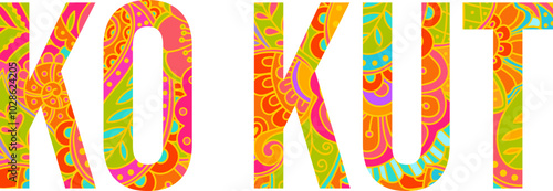 Ko Kut exotic island title filled with hand drawn floral pattern. Use for travel blogs title, print, banner design, merch