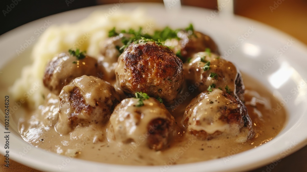 Swedish Meatballs with Creamy Sauce and Mashed Potatoes Swedish Meatballs with Creamy Sauce and Mashed Potatoes