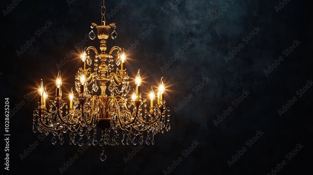 Obraz premium Golden Chandelier with Crystal Drops