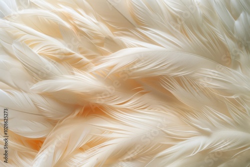 Layers of soft ivory feathers create an ethereal texture, evoking gentle movement and grace. photo