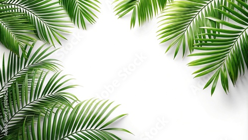 Palm leaves border cut out from white background