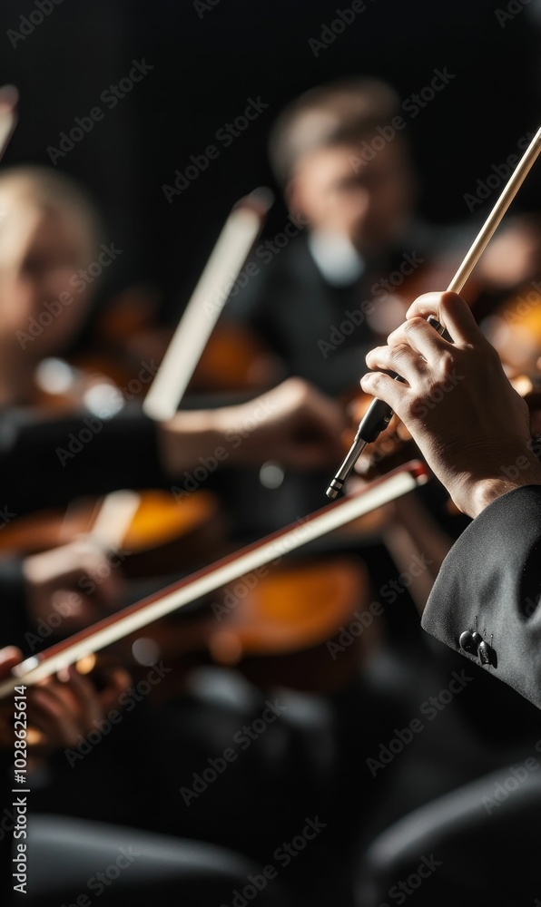 Fototapeta premium A hand holding a violin bow in the orchestra.