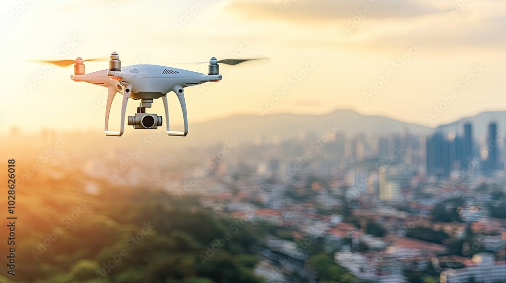Aerial Drone View Over Urban Landscape at Sunset Aerial Drone View Over Urban Landscape at Sunset