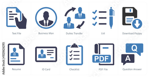A set of 10 mix icons as text file, businessman, duties transfer