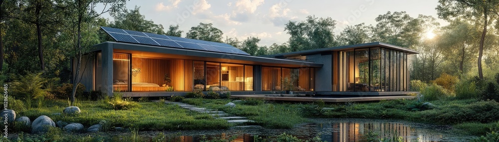A zero-energy home, fully powered by renewable sources like solar and wind A zero-energy home, fully powered by renewable sources like solar and wind