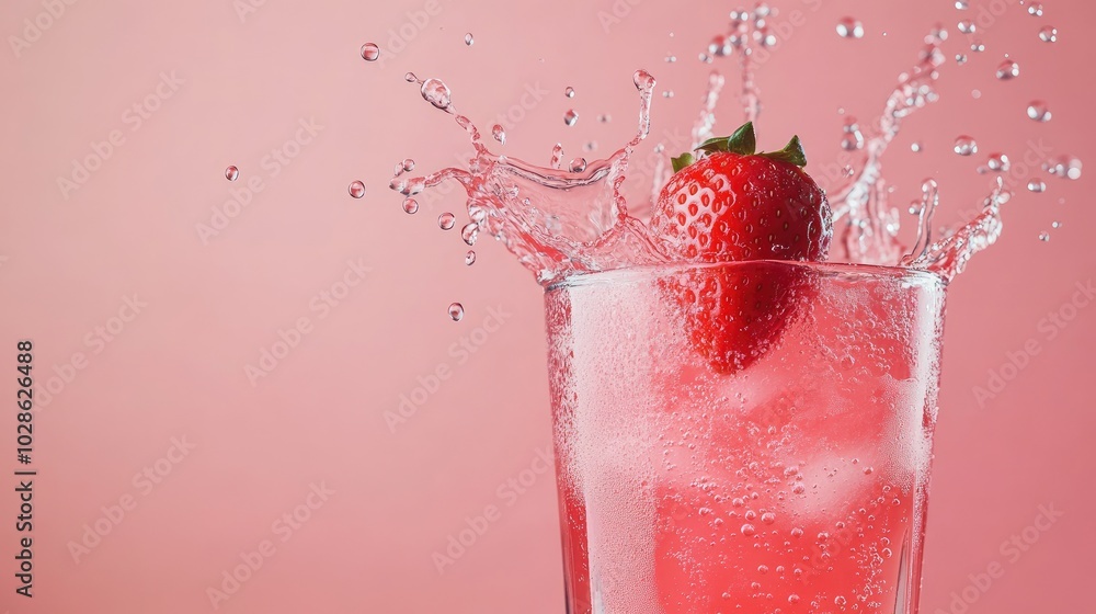 Refreshing Strawberry Splash in Sparkling Beverage Refreshing Strawberry Splash in Sparkling Beverage