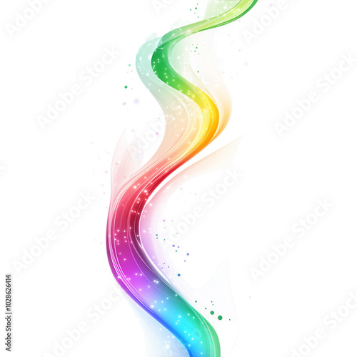Colorful, wavy rainbow lines on a transparent background