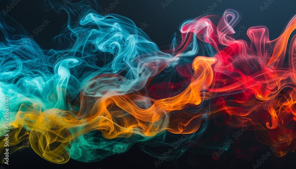 Misty Fog Effect with Colorful Smoke on a Black Background Misty Fog Effect with Colorful Smoke on a Black Background