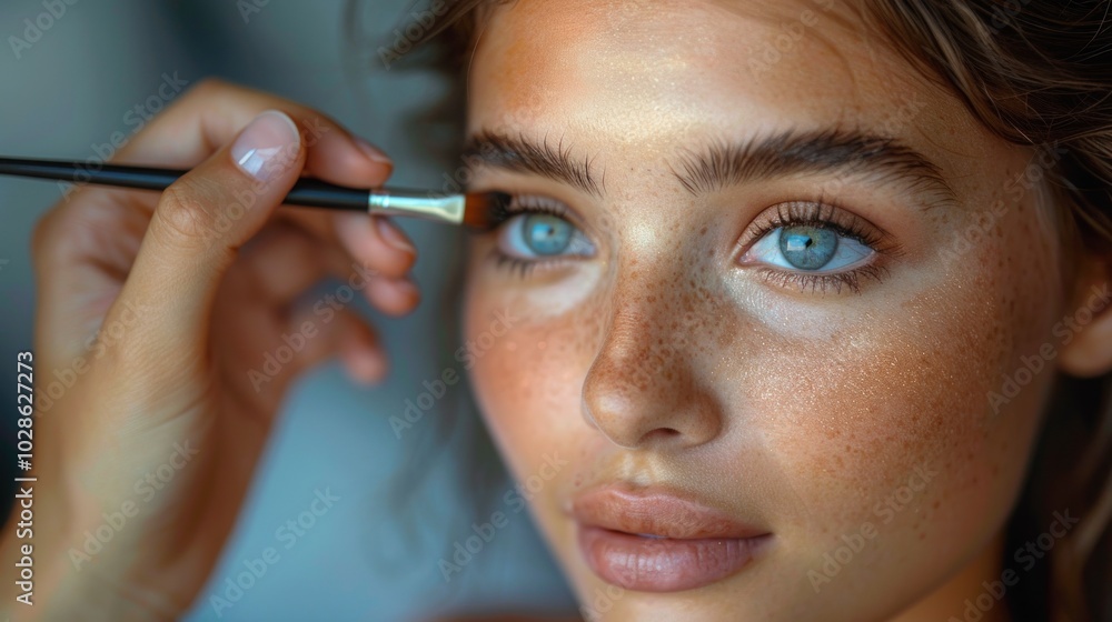 Young beauty doing makeup, close-up shot. Young beauty doing makeup, close-up shot.