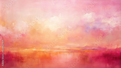 Panoramic abstract painting in pink and peach shades background