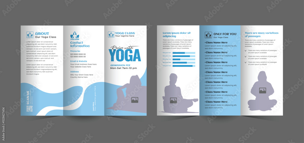 Yoga class training Trifold Brochure Design Layout, trifold brochure mockup design Yoga class training Trifold Brochure Design Layout, trifold brochure mockup design