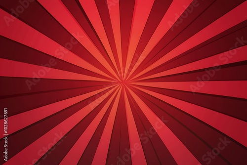 Red folded sunrays paper background.
