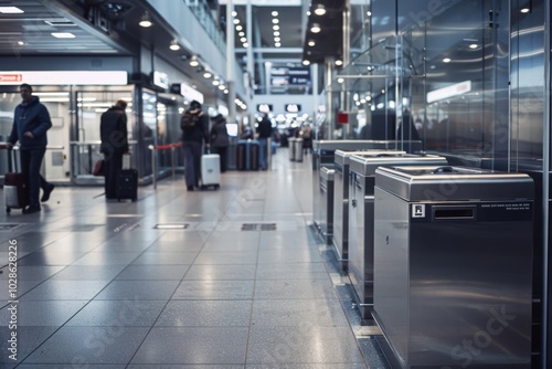 A bustling airport terminal filled with passengers and sleek design, embodying the energy and connectivity of global travel. photo