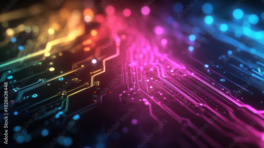 A vibrant, futuristic depiction of a circuit board illuminated by neon lights, showcasing intricate details of technology and innovation. A vibrant, futuristic depiction of a circuit board illuminated by neon lights, showcasing intricate details of technology and innovation.