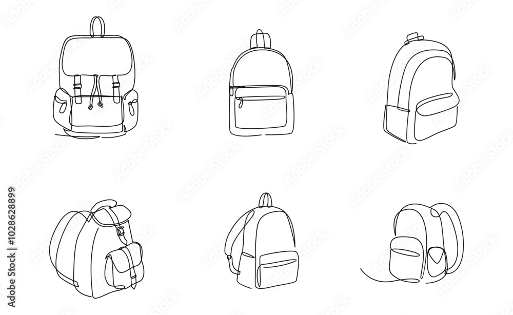 Bag pack One continuous single line hand drawn isolated background Bag pack One continuous single line hand drawn isolated background