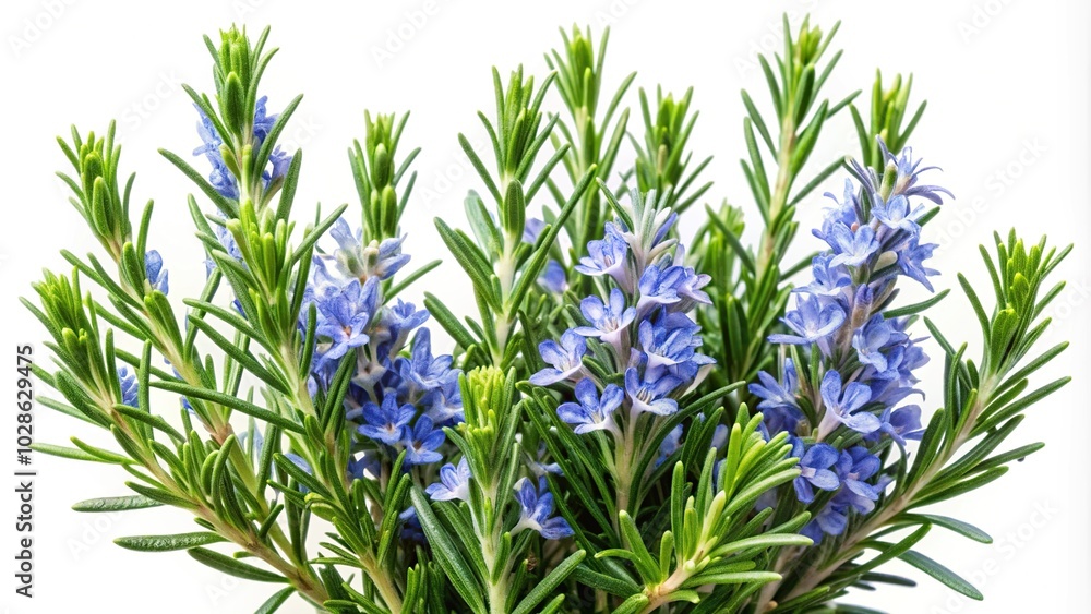 Fototapeta premium Panoramic blue rosemary flowers on white background
