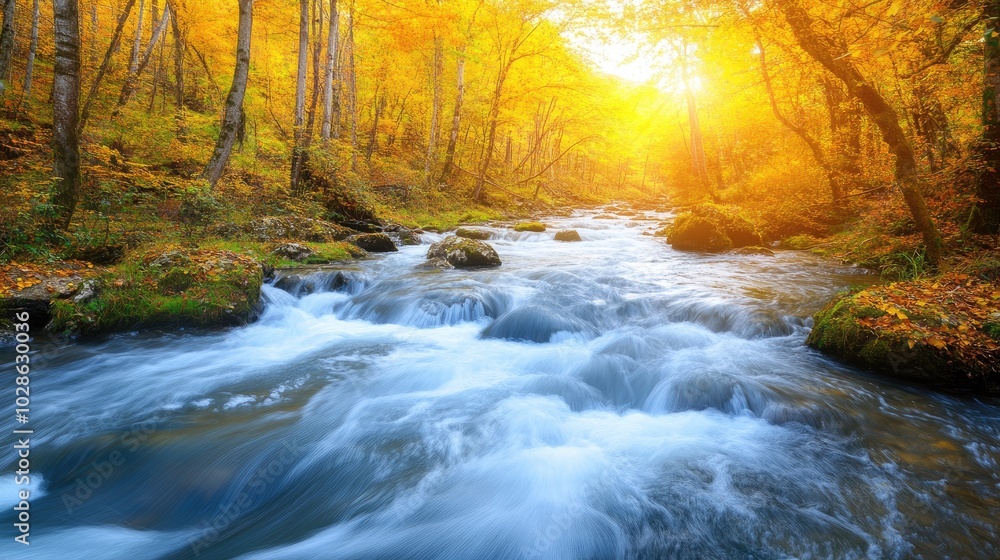 Tranquil Stream in Golden Autumn Forest Tranquil Stream in Golden Autumn Forest