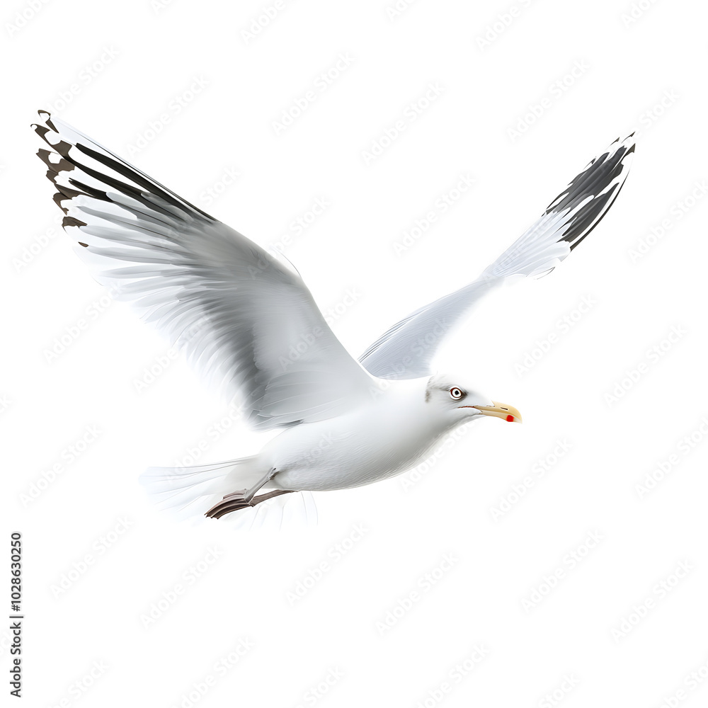Obraz premium Natural white seagull isolated on a white background, aquatic animal