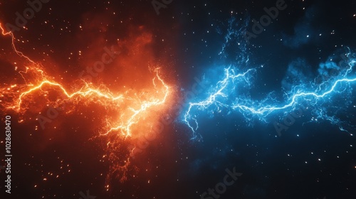 Wallpaper Mural Red and blue lightning bolts strike against each other in a fierce storm, filling the sky with electric energy and power Torontodigital.ca
