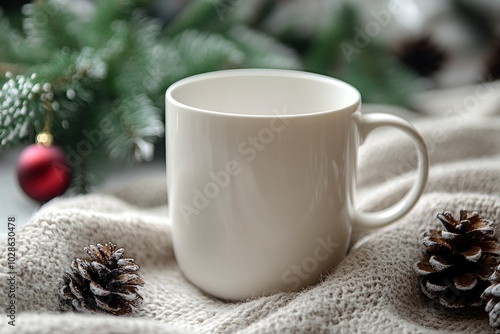 Wallpaper Mural white cup mockup on christmas background. ai generated Torontodigital.ca