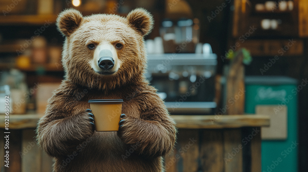 Bär mit Kaffeetasse lädt zum Morgenkaffee ein, ideal für witzige Social Media Posts und Guten-Morgen-Grußkarten. Bär mit Kaffeetasse lädt zum Morgenkaffee ein, ideal für witzige Social Media Posts und Guten-Morgen-Grußkarten.