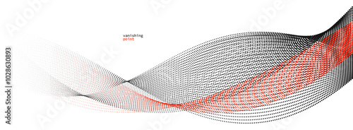 Smooth and relaxing shape vector abstract background with wave of flowing particles, curve lines of dots in motion, red and black tranquil and soft image.