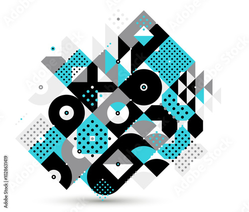 Trendy geometric vector motif, abstract geometry modular tiling composition, wallpaper 70s retro wallpaper, rhythmic dotted graphic design forms.