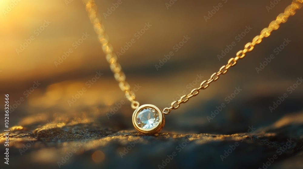 Elegant Gold Necklace with Sparkling Gemstone Elegant Gold Necklace with Sparkling Gemstone