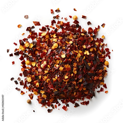 Chipotle chili flakes on white background