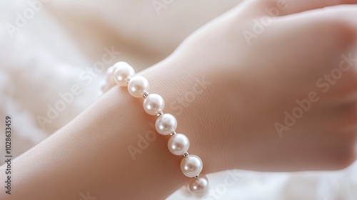 Elegant Pearl Bracelet on Soft Skin Surface